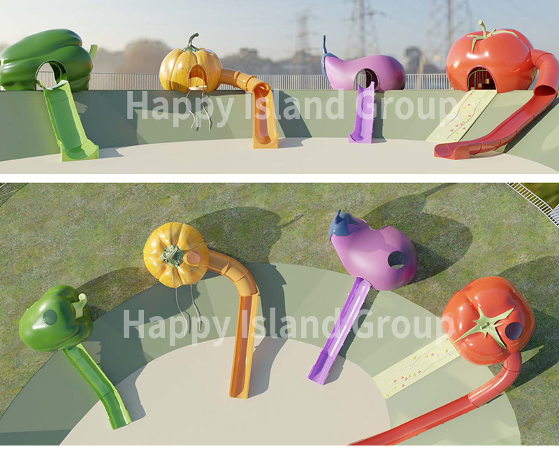 Happy Island Creative Design - Customized vegetable slides: Green pepper slides, pumpkin slides, eggplant slides, tomato slides.
